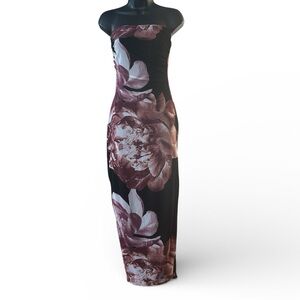 NWT Windsor Strapless Black Dress with Mauve Floral Print size Med